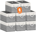 Fab totes Storage Bins 8-Pack, Foldable Storage Baskets for Organizing Toys, Books, Shelves, Closet, Large Storage Box with Rope Handles, Sturdy Organizer Bins, White & Grey by Fabtotes