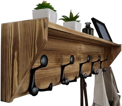 WEBI Wall Shelf with Hooks Underneath,35" Long Wall Mounted Coat Rack with Shelf,Entryway Coat Rack with 5 Triple Hooks for Hanging Coats,Jacket,Hallway,Bedroom,Mudroom,Brown by WEBI