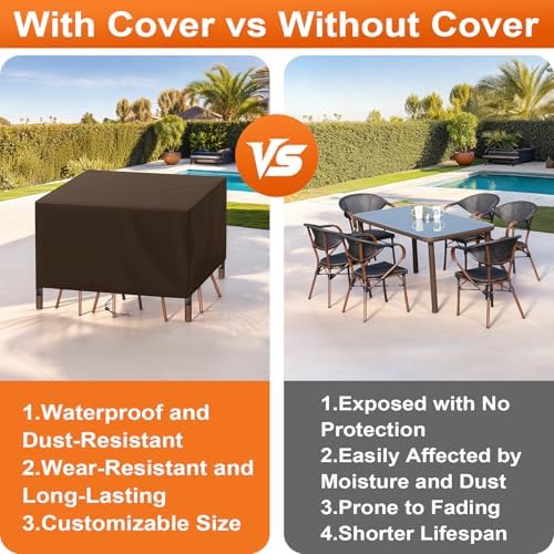 Patio Furniture Cover Rectangle 80"(L) x 36"(W) x 40"(H), Custom Heavy Duty 420D Waterproof Outdoor Cover with Drawstring & Buckles for Table Chair Garden, Coffee - Image 5