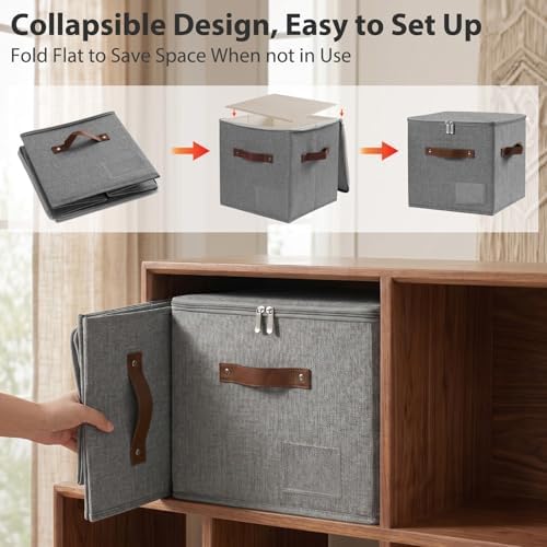 ANMINY 11 Inch Fabric Storage Cubes Bins with Zipper Lid, Gray, 4PCS - Image 5