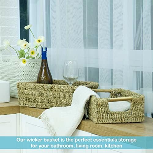 VATIMA Seagrass Baskets with Wooden Handles, Set of 3 Decorative Natural Wicker Baskets for Kitchen - Image 2