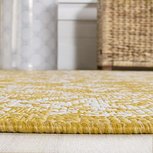 JONATHAN Y Weave Floral Indoor Outdoor Area Rug 4X6 Yellow/Cream, Tela Bohemian Textured for Backyard, Patio, Porch, Easy-Cleaning, High Traffic, Pet-Friendly, Non-Shedding (SMB100E-4) - Image 7