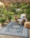 Rugs.com - Outdoor Aztec Rug – 4' 1 x 6' 1 Blue Indoor/Outdoor Rug – Washable Flatweave for Patios, Decks, and Porches by Rugscom