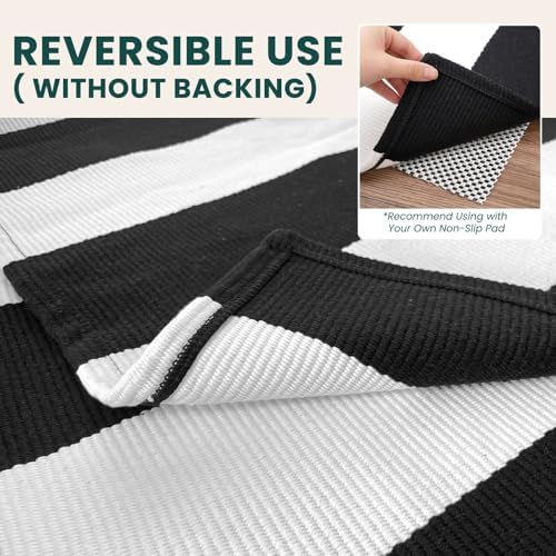 KOZYFLY Black and White Outdoor Rug 4x6 Ft Washable - Image 4