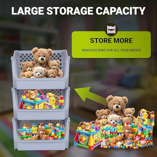 XLarge Stackable Storage Bins Open Front for Pantry, 6 Pack - Light Grey - Image 4