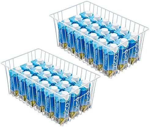 16Lx12Wx6H inch Wider Freezer Organizer Baskets Container, Refrigerator Metal Wire Storage Bins with Handles for Kitchen, Pantry, Cabinet, Closets - Pearl White（4 Packs - Image 3