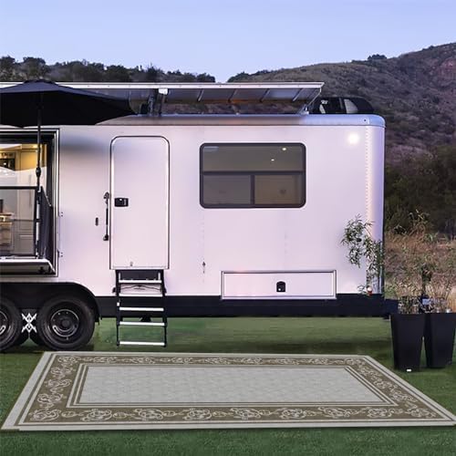 EEZ RV Products 9ft x18ft Vine Brown Heavy Duty Reversible/Durable Outdoor RV Mats Come with Large Storage Bag & 6 Sets of Stakes and Washer by EEZRVProducts