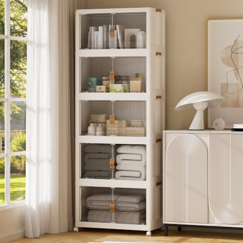 SAILUN Stackable Storage Bins with Lid, 519QT 5Pack Beige by SAILUN