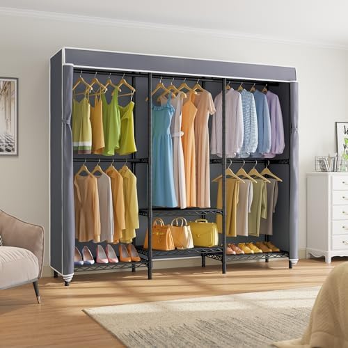 VIPEK V5C SE Covered Garment Rack Heavy Duty Clothes Rack with Cover and Adjustable Shelves, Freestanding Portable Closet Racks Clothes Storage Wardrobe Closets, Black Clothing Racks with Grey Cover - Image 3