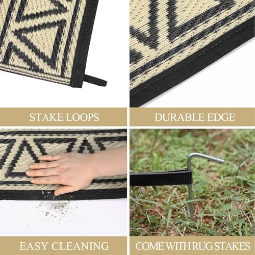 GlowSol 9x18 Outdoor Rug Waterproof Carpet with Carry Bag Outdoor Plastic Straw Rug for Patio Modern Camping Mat Easy Cleaning Reversible Outdoor Carpet for Balcony Deck Backyard RV Picnic,Brown - Image 3