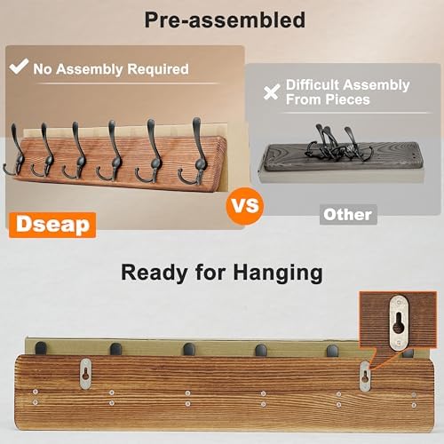 Dseap Coat Rack Wall Mounted - 24" Long 6 Tri Hooks, Heavy Duty Wooden Wall Coat Hanger Coat Hook for Clothes Hat Jacket Clothing, Weathered Yellow and Black - Image 5