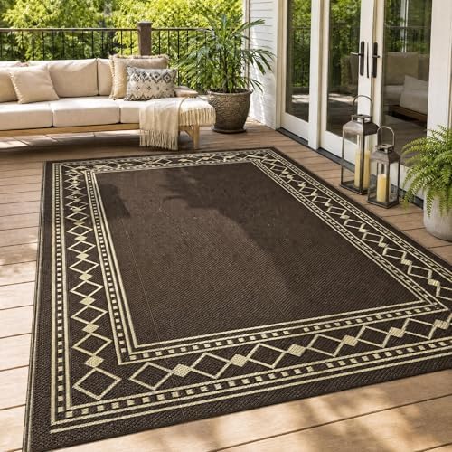 GlowSol 10x20 Outdoor Rug Waterproof Reversible Patio Carpet, Plastic Straw Camping Rug for RV Backyard Deck Beach Stain Resistant Foldable Indoor Outdoor Floor Mat Decor, Brown/Beige by GLOWSOL