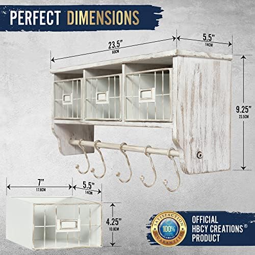 HBCY Creations Wall Mounted Shelf with Coat Hooks and Baskets, Solid Wood Entryway Organizer Wall Shelf with Hooks - Hang Coats, Keys or Coffee Mugs, Rustic Brown 24" Wide - Image 2