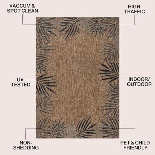 JONATHAN Y Tuscan Sun Polypropylene Indoor Outdoor Area Rug, Brown and Dark Gray Isla Coastal Cottage Palm Frond Border Design, 7'9" x 10', Durable Low-Pile for Patio or Entryway TSN207E-8 - Image 2