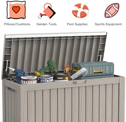Mars Villa Deck Box, Outdoor Storage Box Waterproof, 80 Gallon, Grey - Image 6