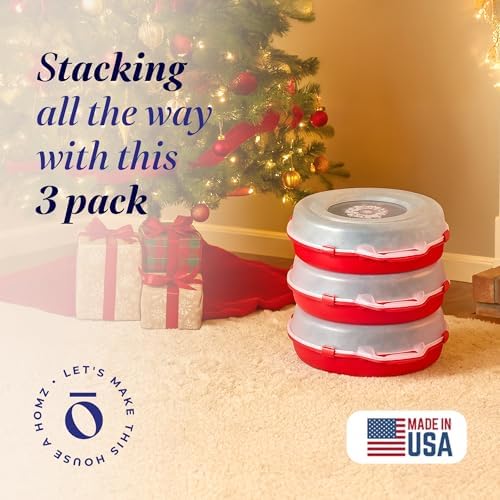 HOMZ Holiday Storage 24" Clear Plastic Wreath Container, Red, 3 Pack - Image 2