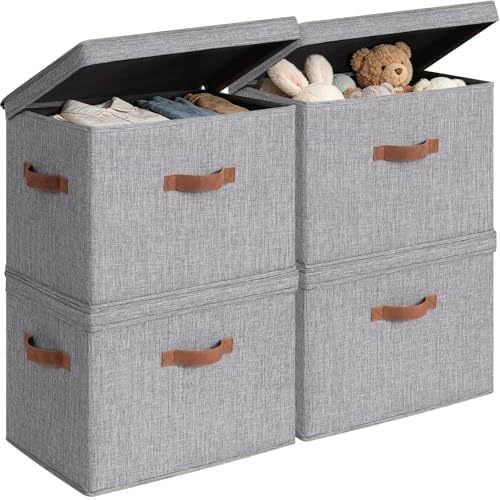 CHICVITA 4-Pack Large Fabric Storage Bins with Lids for Closet,Grey by CHICVITA