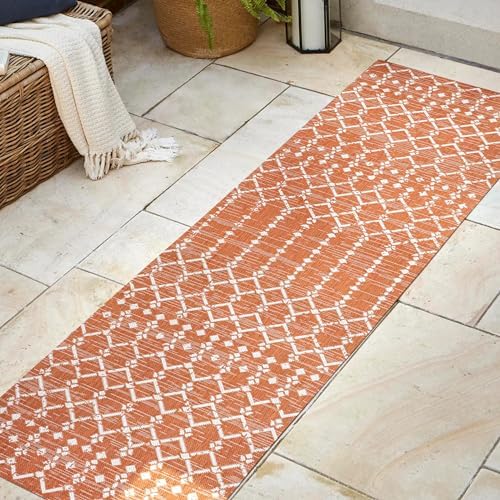 Eyely Moroccan Woven Runner Rug 2X10 Orange/Cream, Indoor Outdoor Rug - Image 5