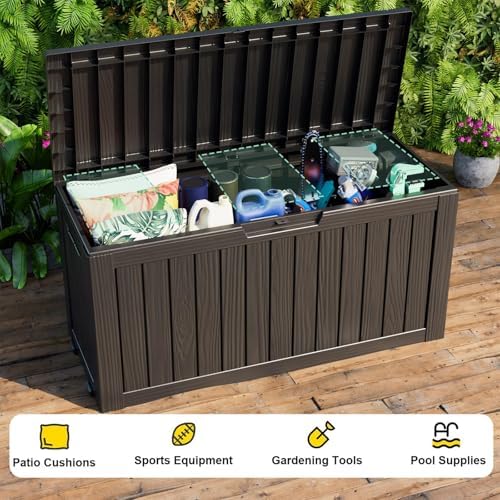 Lockable Resin Storage Bench, Waterproof UV Resistant Outdoor Deck Box, Patio Porch Garden Pool Storage Bin for Cushions Pool Floats Garden Tools(Black,85 Gallon) - Image 5