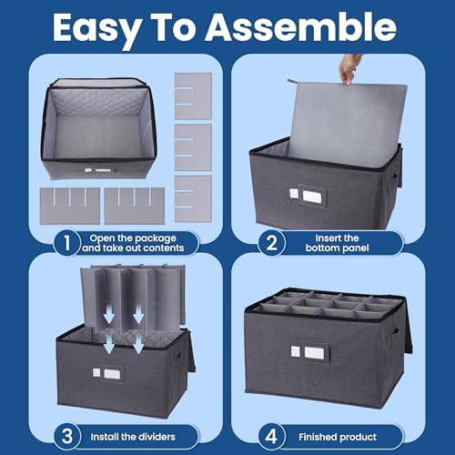 Luxula 2-Pack 11'' Tall Wine Glass Storage Boxes for 24 Glasses Dual Zipper - Image 4