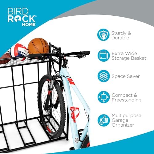 BIRDROCK HOME Bike Rack Garage Storage Floor Stand - Freestanding Organizer for Outdoor Yard - Upright Wall Mount for Scooters, Rakes, Motorcycles, Hoverboards, Gloves - Holds 4 Bicycle - Black - Image 3