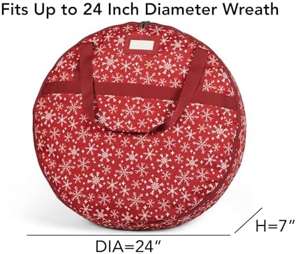 Covermates Wreath Storage Bag, 24" Diameter x 7" H, Red Snowflake - Image 3