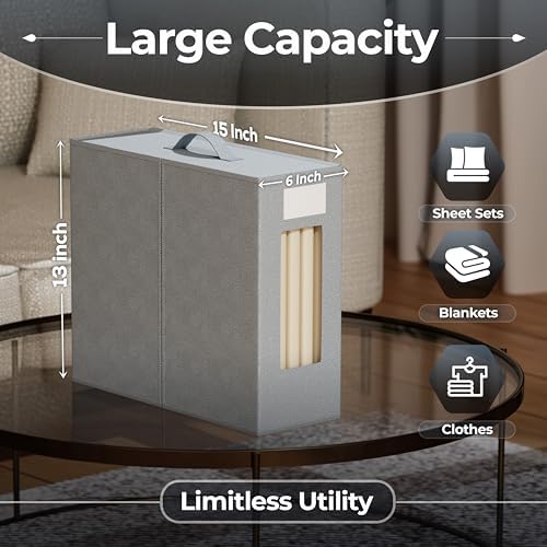 TIMBLE Bed Sheet Organizers & Storage, 10 Pack for King, Queen & Large Sheet Sets, Closet Organizer for Linens, Clothes, Blankets & Bedding, Foldable Fabric Bins with Handle, Name Tag & Window (Gray) - Image 2