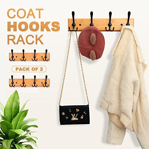GlazieVault Wooden Coat Hooks for Wall - Bamboo Wood Coat Rack(2 Pack) - Heavy Duty Coat Hooks Wall Mounted - Wall Hooks and Clothes Hooks - Image 6
