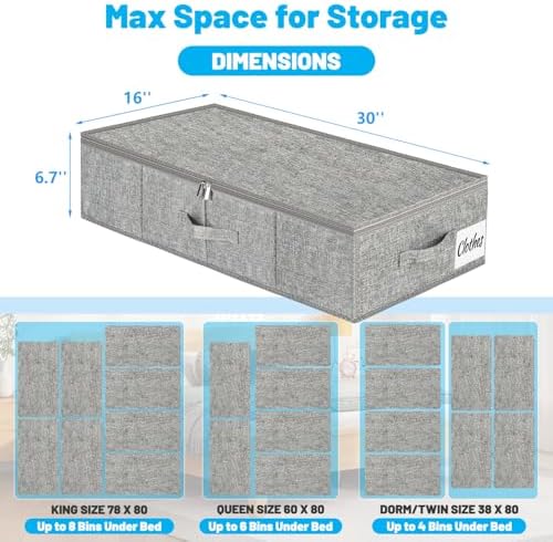 Under Bed Storage Container Bin 3 Pack, Low Profile Foldable Underbed Clothes Storage Organizer W/ Ultra Thick Fabric and Sturdy Bottom/Sides, Dual Zipper Storage Box for Dorm and Home 30x16x6.7" - Image 6