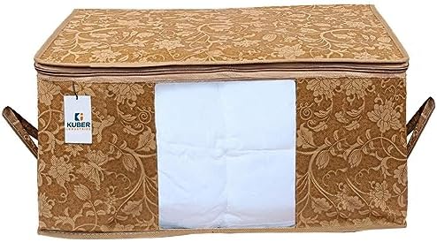 Kuber Industries Foldable Underbed Storage Bag|Organizer For Clothes Large|Non-Woven Comforter, Blanket Cover|Metalic Print & Side Handle|Pack of 6 (Brown) - Image 4
