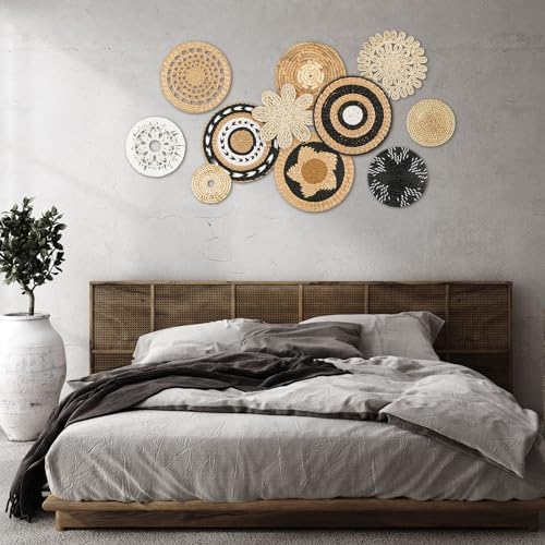 Tatuo 11 Pcs Boho Wall Basket Decor Woven Wall Hanging Art, Retro - Image 4