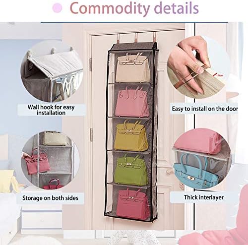 Handbag Organizer Storage Purse Bag Hanger with 4/5 Easy Access Deep Pockets Fully Sealed with Zipper dust-Proof for Closet Wall…(Gray, 4 Pockets) - Image 6