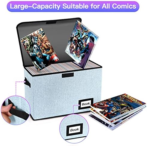 10 Pack Comic Book Storage Box 15.8" X 7.8" X 11.8", Collapsible Holds 160-180 Comic Book Organizer Heavy Duty Bin Container Holder Shelf (Blue) - Image 4
