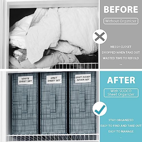 SUOCO SheetCube Bed Sheet Organizers and Storage 8 Pack, Foldable Linen Closet Organizer with Window and Label, Bedding Storage Box Container for, Duvet Cover Set, Bed Sheet Set - Pattern Grey - Image 2