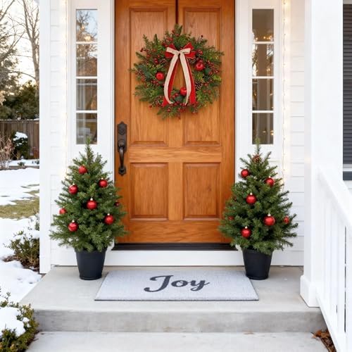 24 Inch Outdoor Christmas Wreath with Red Bow & Storage Bag – Red Berry, Apple & Pine Winter Wreaths for Front Door – Perfect Easy Storage for Year-Round Use - Image 2