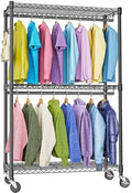M MZG Heavy Duty Rolling Garment Rack 3 Tiers Adjustable Wire Shelving Clothes Rack with 2 Rods and Side Hooks,Storage Closet Clothing Rack with Wheels Black 15.7" D x 45.3" W x 79.6" H by MEIGAOPLASTICANDMETALHKCOLIMITED