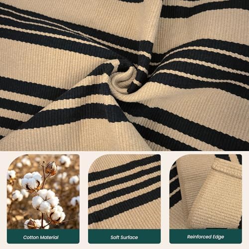 KOZYFLY 4x6 ft Brown and Black Striped Rug Front Door Rug Cotton Woven Rugs - Image 5