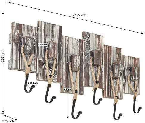 MyGift Rustic Wall Mounted Hat & Coat Rack, Rope Hooks, 6 Hook Storage - Image 5