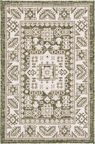Rugs.com - Outdoor Aztec Rug – 2' x 3' 1 Green Indoor/Outdoor Rug – Washable, Stain-Resistant for Patios, Porches, and Entryways - Image 3