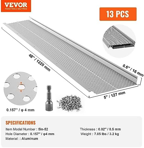 VEVOR Gutter Guard, 5 inch Width, Aluminum Leaf Filter DIY Gutter Cover, 13 PCS 52 ft Total Length, 0.157'' Hole Diameter & 0.02'' Thick Fits Any Roof or Gutter Type - Image 7