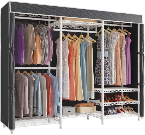 VIPEK V5C Bedroom Armoires Portable Closet Clothing Rack, White Metal with Black Cover, Adjustable Custom Freestanding Wardrobe Heavy Duty Covered, Max Load 890LBS by VIPEK