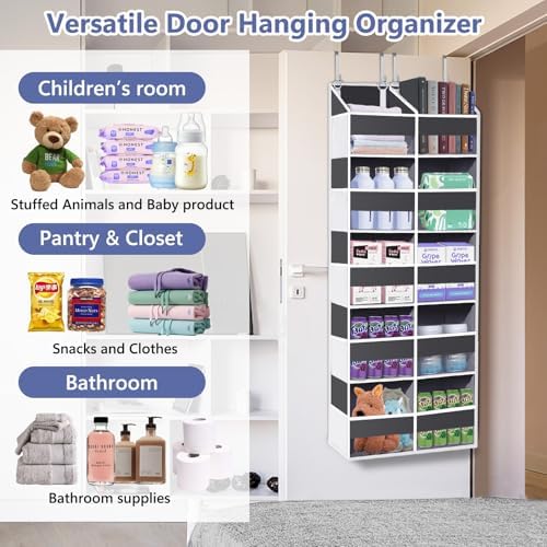 UVIAHOMI 2 Pack - Over The Door Organizer 5 Tiers, Extra Large Behind Door Storage of 10 Big Front & 10 Mesh Pockets, 80lb Weight Capacity, Hanging Doors Storage for Closet Bedroom Nursery, Dark Gray - Image 5