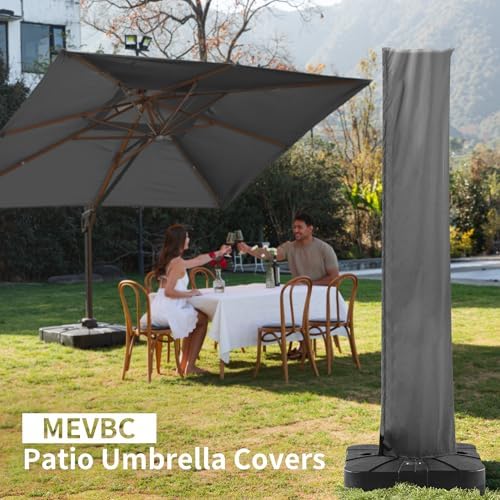 Cantilever Patio Umbrella Cover with Zipper and Pole, Grey - Image 2