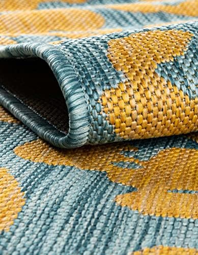 Unique Loom Outdoor Safari Collection Area Rug - Leopard (4' 1" Round, Blue Yellow/ Blue) - Image 6