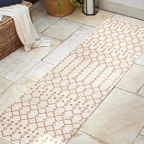 Eyely Moroccan Woven Runner Rug 2X10 Cream/Orange, Indoor Outdoor Rug - Image 5