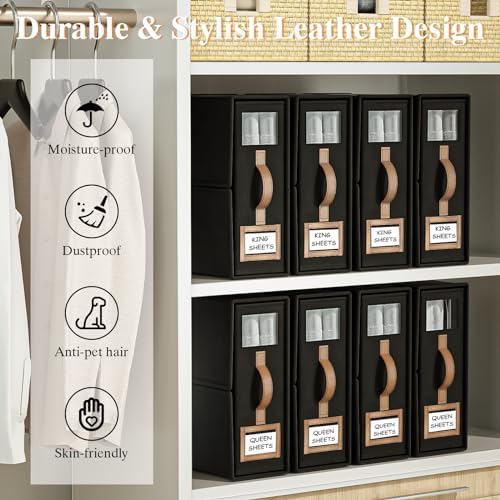 8 Pack Foldable Bed Sheets Set Organizers and Storage(King & Queen Size),Linen Fabric Closet Organizers with Window,Folding Bedding Storage Box for Bedsheets and Pillow Cube Organizer-Black - Image 5