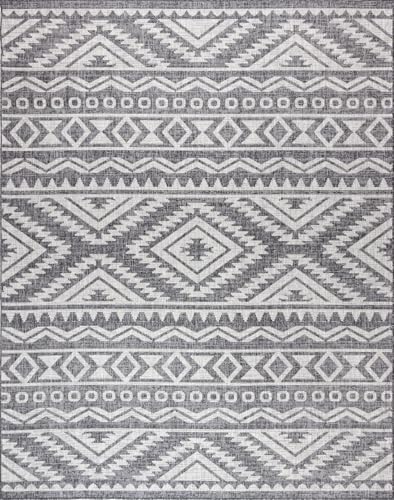 Gertmenian Indoor Outdoor Area Rug, Classic Flatweave, Moroccan Collection II, Stain & UV Resistant Carpet, Deck, Patio & Mudroom, 5x7 Standard, Gray Beige Abstract Tribal Dimension, 19490 by Gertmenian