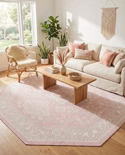Rugs.com - Outdoor Aztec Rug – 8 Ft Octagon Pink Washable Indoor/Outdoor Rug – Stain-Resistant Flatweave Area Rug for Patios, Decks, and Porches by Rugscom