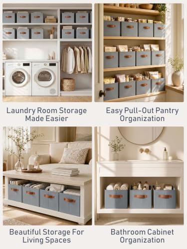 6 Pack Large Closet Storage Baskets Bins for Shelves, Collapsible Fabric Closet Organizers and Storage with Polyester Handles, Decorative Baskets for Organizing Clothes, Towels, Linen Closet 16x12x10" - Image 6