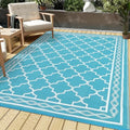 GAOMON Outdoor Rug Waterproof 8'x10', Reversible Outdoor Plastic Straw Rug, Boho Patio Rug, Indoor Outdoor Carpet, RV Mat Outside for Patio, Camp, Picnic, Balcony, Deck, Teal/White(Geometric) by GAOMON